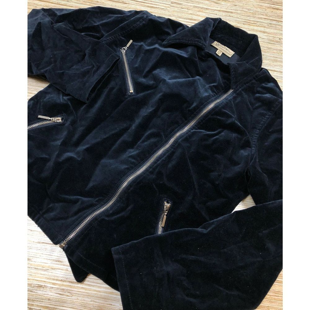 VV-22 DG2 by Diane Gilman Stretch Velvet Moto Jacket NAVY size XS nwot